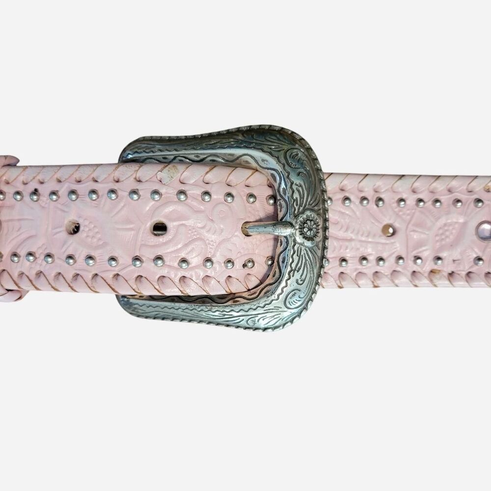 Bill Adler Leather Pink Studs Jewels Silver Buckle Belt Cowgirl Rodeo Western
